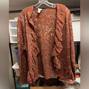 Chico's Terracotta Ruffle Cardigan